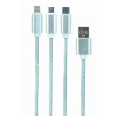Cablu incarcare si sincronizare Cablexpert CC-USB2-AM31-1M-G, USB Type-A/Micro USB, Type-C, Lighting, 1m, Alb