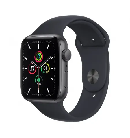 Ceas inteligent Apple Watch SE MKQ63, 44mm, Carcasa din aluminiu cu banda sport Midnight