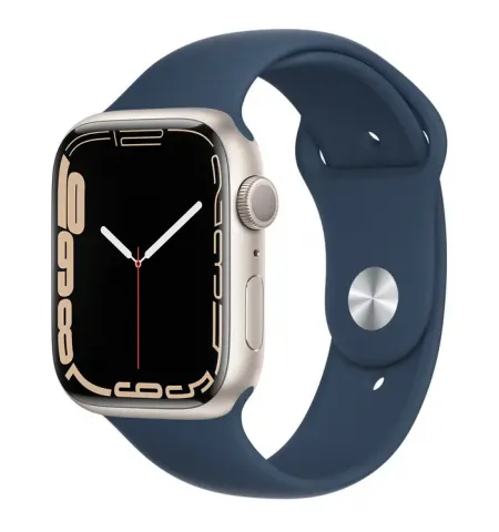 Ceas inteligent Apple Watch Series 7 GPS, 45mm, Carcasa din aluminiu cu banda sport Abyss Blue