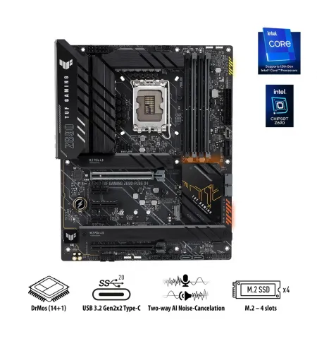 Placa de baza ASUS TUF GAMING Z690-PLUS D4, LGA1700, Intel Z690, ATX