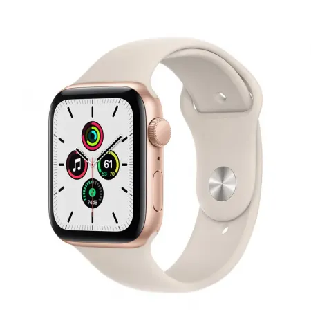 Ceas inteligent Apple Watch SE MKQ53, 44mm, Carcasa din aluminiu cu banda sport Starlight