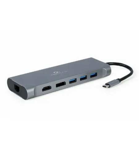 Видеоадаптер Cablexpert A-CM-COMBO8-01, USB Type-C - LAN, VGA, HDMI, USB Type-C, USB Type-A, SD card-reader, DisplayPort, ,Серый