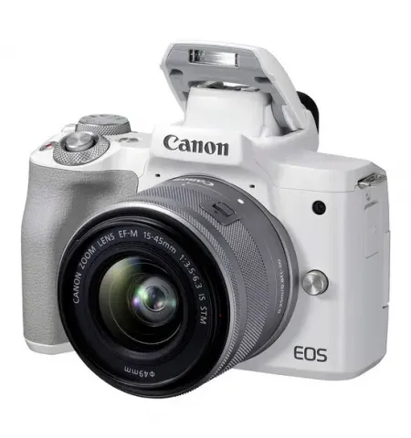 Aparat Foto Mirrorless Canon EOS M50 Mark II, White + EF-M 15-45 IS, Alb