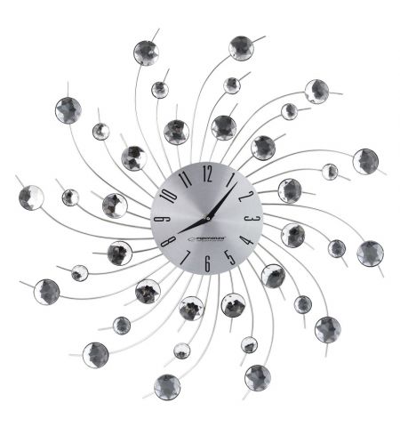 Clock Wall Esperanza GENEVA  EHC004 Grey,  50 cm, decorated with diamonds (acrylic glass), Aluminium clock surface, Quiet movement, hook for easy inst