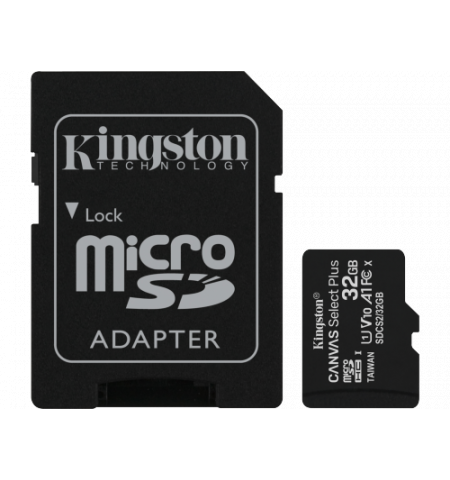 32GB Kingston microSD Class10 UHS-I  U1 V10  A1 + SD adapter Canvas Select Plus, Up to: 100MB/s