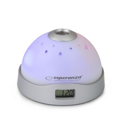 Clock Esperanza CASSIOPEIA  EHC001, Moon star projector, colorfull Led Light, built-in alarm with snooze feat, Power: 3x AAA battery (not included)