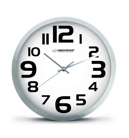 Clock Wall Esperanza ZURICH  EHC013W White,  25 cm, plastic frame, Quiet movement, hook for easy installation, Power: 1x AA battery (not included)