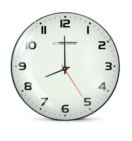 Clock Wall Esperanza SAN FRANCISCO  EHC018F White,  30 cm, plastic frame, Quiet movement, hook for easy installation, Power: 1x AA battery (not includ