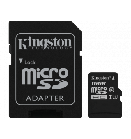 16GB Kingston microSD Class10 UHS-I + SD adapter Canvas Select, Up to: 80MB/s  SDCS/16GB