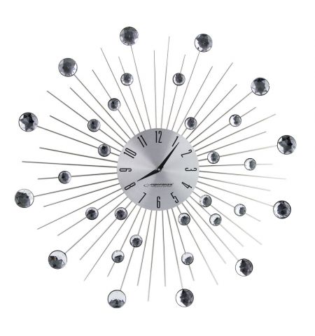 Clock Wall Esperanza BOSTON  EHC002 Grey,  50 cm, decorated with diamonds (acrylic glass), Aluminium clock surface, Quiet movement, hook for easy inst
