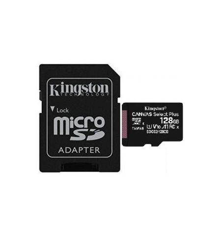 128GB Kingston microSD Class10 UHS-I  U1 V10  A1 + SD adapter Canvas Select Plus, Up to: 100MB/s