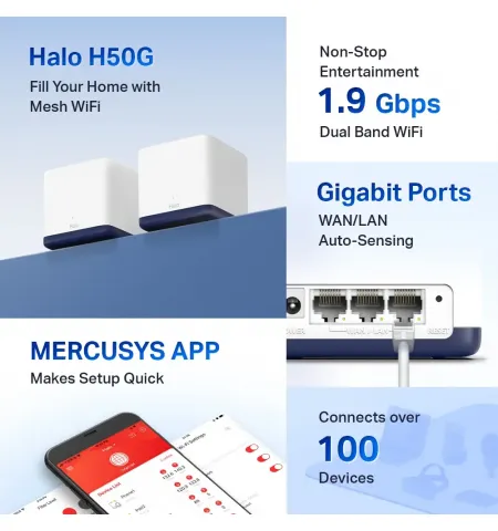 Sistem Wi-Fi Mesh MERCUSYS Halo H50G (2-pack), Alb