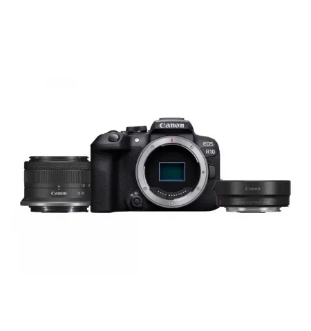 Беззеркальный фотоаппарат Canon EOS R10 + RF-S 18-45 IS STM & Adapter, Чёрный