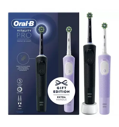 Электрическая зубная щетка Oral-B Vitality PRO DUO Cross Action, Чёрный Фиолетовый