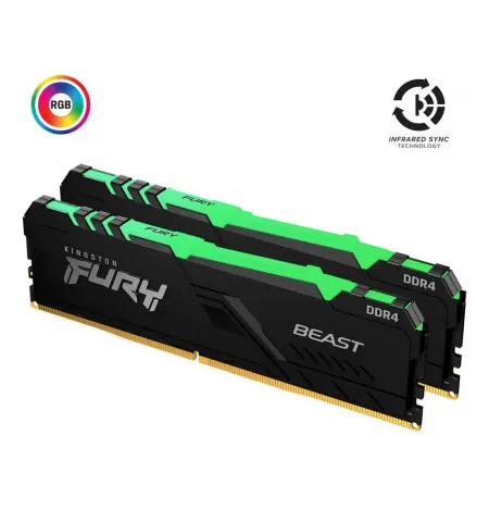 Оперативная память Kingston FURY Beast RGB, DDR4 SDRAM, 3200 МГц, 16Гб, KF432C16BBAK2/16