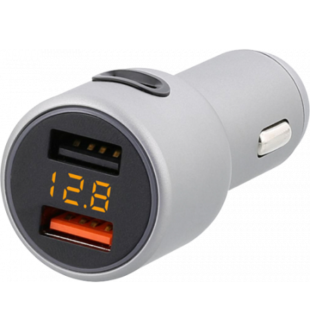 USB Car Charger - Tellur, CCY3 2xUSB (QC 3.0 + 2.4A), Type-C (2.4A), aluminium alloy, displays voltage, White  TLL151161