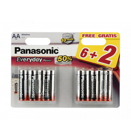 7872 Baterie Panasonic Alkaline Everyday, AA Blister 6 + 2 GRATIS,  LR6REE/8B2F