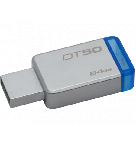 64Gb  USB3.1  Kingston DataTraveler 50 64GB Silver/Blue, Metal  (Read 110 MByte/s, Write 15 MByte/s)  DT50/64G