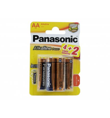 40958 Baterie Panasonic Alkaline Power, AA Blister x 4 + 2 GRATIS,  LR6REB/6B2F