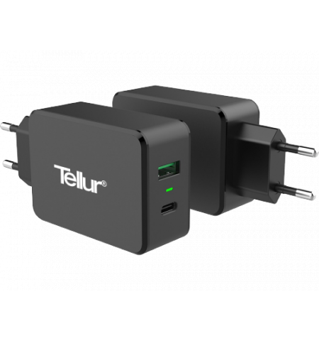 Universal Home Charger Tellur, (1 port USB- QC 3.0 + 1 port Type-C-3A), Input: 100/240V, Black  TLL151071
