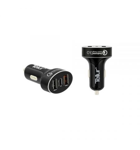 USB Car Charger - Tellur QC 3.0 (QC 3.0 + 2.4A + Type C), Black  TLL151051