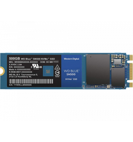 M.2 NVMe SSD 500GB  Western Digital Blue,  PCIe3.0 x2 / NVMe1.2, M2 Type 2280 , Read: 1700 MB/s, Write: 1450 MB/s, 3D NAND,  WDS500G1B0C