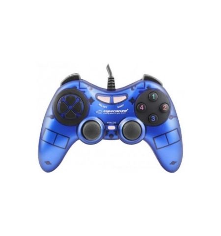 Gamepad Esperanza FIGHTER EGG105B  Blue, Vibration Game Pad, 16 buttons, 2 sticks, Ergonomic design, 2 modes (analog and digital), Soft sweat-resistan