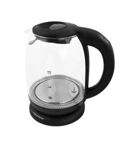 Kettle Esperanza LOIRE EKK027  Glass Black with LED light and temperature controller, 2200W, 1,7l, The kettle will heat the water up to 60°C, 70°C, 80