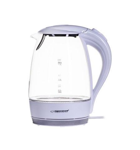 Kettle Esperanza SALTO ANGEL EKK011W  Glass White with LED light, 2200W, 1,7l, concealed heating element, 360° swivel base, auto shut-off after boilin