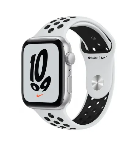 Умные часы Apple Watch SE MKQ73, 44мм, Алюминиевый корпус с спортивным ремешком Pure Platinum/Black Nike