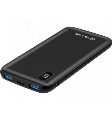 10000mAh Powerbank - Tellur PD100 Display, Output 18W: 1xType-C PD3.0, 2xUSB QC3.0, Input: 1x Type-C, 1x micro-USB, 230g, Black  TLL158231