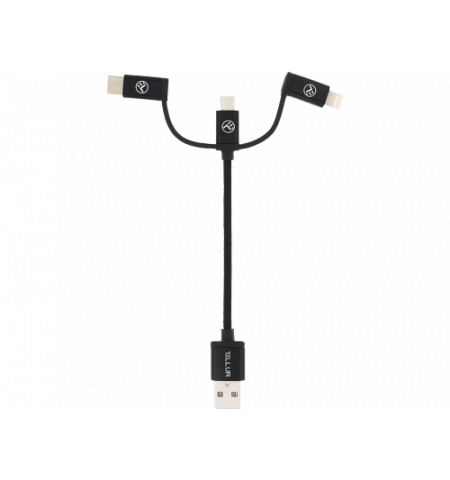 Cable 3 in 1, USB - MicroUSB / Lightning / USB Type-C, 10cm, Tellur Black   TLL155343