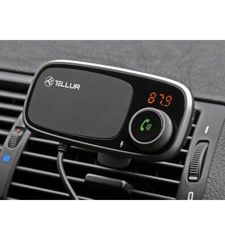 Car FM Transmitter, FMT-B6, Bluetooth, Display, with magnetic support for smartphone, MicroSD, 2 x USB max 3.4A, Tellur Black  TLL171082
