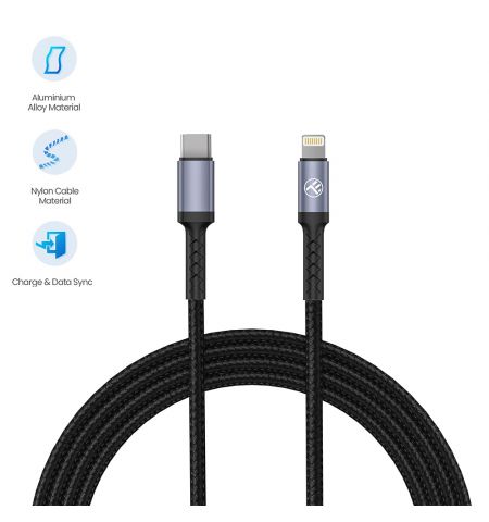 Cable Type-C - Lightning, Nylon, 1m, 2A, PD18W, Tellur Black  TLL155384