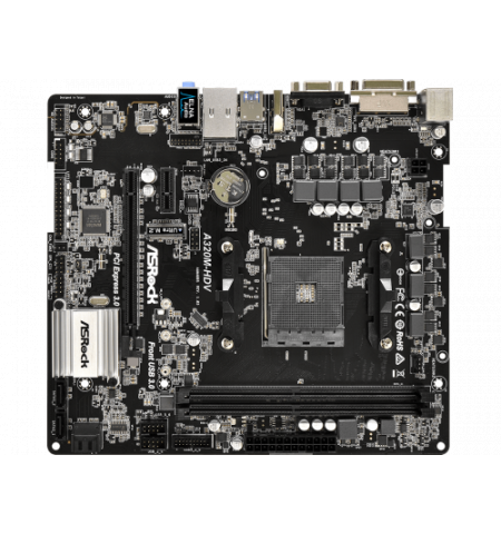 MB ASRock A320M-HDV, Socket AM4, AMD A320, CPU up 105W, Dual 2xDDR4-3200, APU AMD graphics, VGA, DVI, HDMI, 1xPCIe 3.0 X16, 1xPCIe 2.0 X1, 4xSATA3,  1