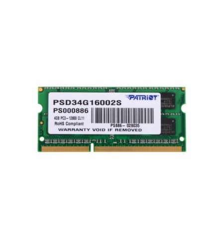 4GB DDR3-1600 SODIMM  Patriot Signature, PC12800, CL11, 1.5V  PSD34G160081S