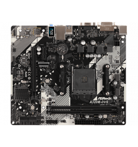 MB ASRock A320M-DVS R4.0, Socket AM4, AMD A320, CPU up 105W, Dual 2xDDR4-3200, APU AMD graphics, VGA, DVI, 1xPCIe 3.0 X16, 1xPCIe 2.0 X1, 4xSATA3,  1x