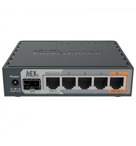MikroTik RouterBOARD hEX S, Wired Router, 5 Gigabit LAN ports, CPU MT7621A 880 MHz, RAM 256MB, USB, Support PoE in, RouterOS
