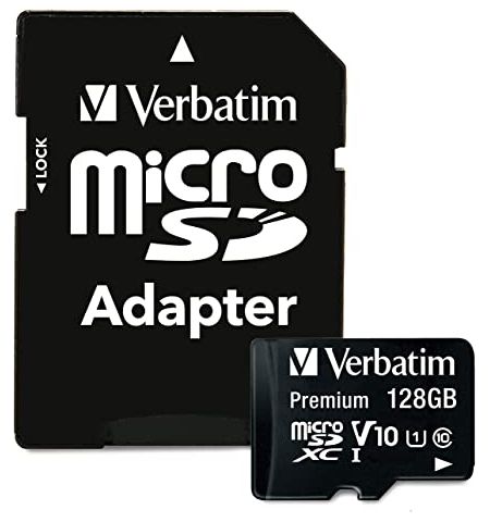 128GB microSD Class10 A1 UHS-I + SD adapter  Verbatim Premium microSDXC, 600x, Up to: 90MB/s 128GB microSD Class10 A1 UHS-I + SD adapter  Verbatim Premium microSDXC, 600x, Up to: 90MB/s