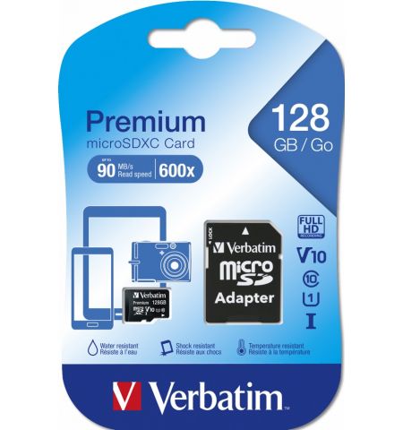 128GB microSD Class10 A1 UHS-I + SD adapter Verbatim Premium microSDXC,