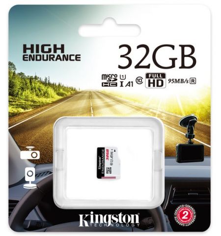 32GB microSD Class10 A1 UHS-I FC  Kingston High Endurance, 600x, Up to: 95MB/s, High performance, Seamless recording 32GB microSD Class10 A1 UHS-I FC  Kingston High Endurance, 600x, Up to: 95MB/s, High performance, Seamless recording