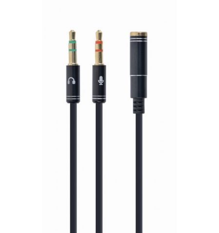 Audio cable 3.5mm - 0.2 m - Cablexpert CCA-418M, 3.5mm 4-pin socket to 2 x 3.5 mm stereo plug adapter cable, allows connecting 4-pin plug headset to a PC computer, metal connectors, Black Audio cable 3.5mm - 0.2 m - Cablexpert CCA-418M, 3.5mm 4-pin socket to 2 x 3.5 mm stereo plug adapter cable, allows connecting 4-pin plug headset to a PC computer, metal connectors, Black