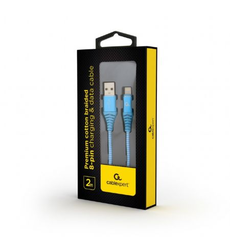 Cable USB2.0/8-pin (Lightning) Premium cotton braided - 2m - Cablexpert Cable USB2.0/8-pin (Lightning) Premium cotton braided - 2m - Cablexpert