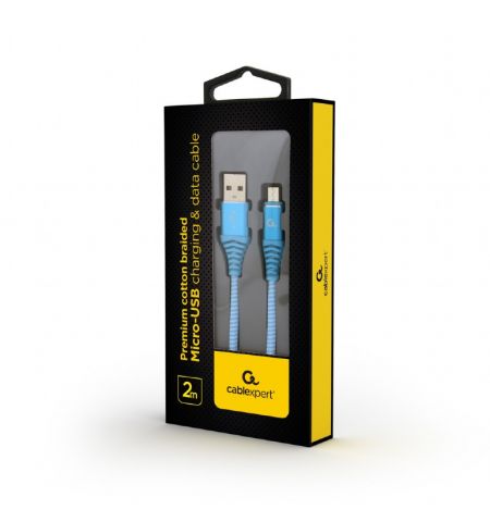 Cable USB2.0/Micro-USB Premium cotton braided - 2m - Cablexpert CC-USB2B-AMmBM-2M-VW, Blue/White, USB 2.0 A-plug to Micro-USB plug, blister Cable USB2.0/Micro-USB Premium cotton braided - 2m - Cablexpert CC-USB2B-AMmBM-2M-VW, Blue/White, USB 2.0 A-plug to Micro-USB plug, blister
