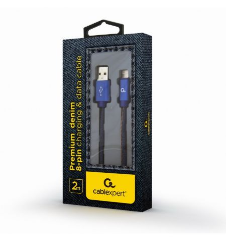 Cable USB2.0/8-pin (Lightning) Premium Jeans - 2m - Cablexpert CC-USB2J-AMLM-2M-BL, Blue, USB 2.0 A-plug to 8-pin plug, blister Cable USB2.0/8-pin (Lightning) Premium Jeans - 2m - Cablexpert CC-USB2J-AMLM-2M-BL, Blue, USB 2.0 A-plug to 8-pin plug, blister
