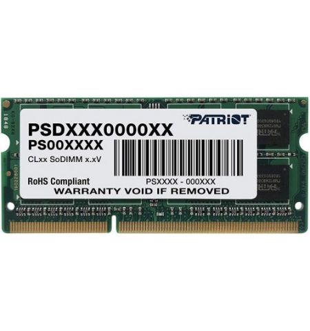 8GB DDR3L-1600 SODIMM  PATRIOT Signature Line, PC12800, CL11, 2 Rank, Double-sided module, 1.35V