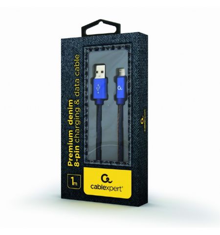 Cable USB2.0/8-pin (Lightning) Premium Jeans - 1m - Cablexpert CC-USB2J-AMLM-1M-BL, Blue, USB 2.0 A-plug to 8-pin plug, blister Cable USB2.0/8-pin (Lightning) Premium Jeans - 1m - Cablexpert CC-USB2J-AMLM-1M-BL, Blue, USB 2.0 A-plug to 8-pin plug, blister