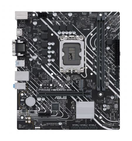 ASUS PRIME H610M-D D4, Socket 1700, Intel® H610 (13/12th Gen CPU), Dual 2xDDR4-3200, VGA, HDMI, CPU Intel graphics, 1xPCIe X16 4.0, 4xSATA3, 1xM.2, 1xPCIe X1, 1xCOM-port, LPT-header, ALC897 7.1, 1xGbE LAN, 4xUSB3.2, 5X Pro III, mATX