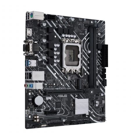 ASUS PRIME H610M-D D4, Socket 1700, Intel® H610 (13/12th Gen CPU), Dual 2xDDR4-3200, VGA, HDMI, CPU Intel graphics, 1xPCIe X16 4.0, 4xSATA3, 1xM.2, 1xPCIe X1, 1xCOM-port, LPT-header, ALC897 7.1, 1xGbE LAN, 4xUSB3.2, 5X Pro III, mATX ASUS PRIME H610M-D D4, Socket 1700, Intel® H610 (13/12th Gen CPU), Dual 2xDDR4-3200, VGA, HDMI, CPU Intel graphics, 1xPCIe X16 4.0, 4xSATA3, 1xM.2, 1xPCIe X1, 1xCOM-port, LPT-header, ALC897 7.1, 1xGbE LAN, 4xUSB3.2, 5X Pro III, mATX