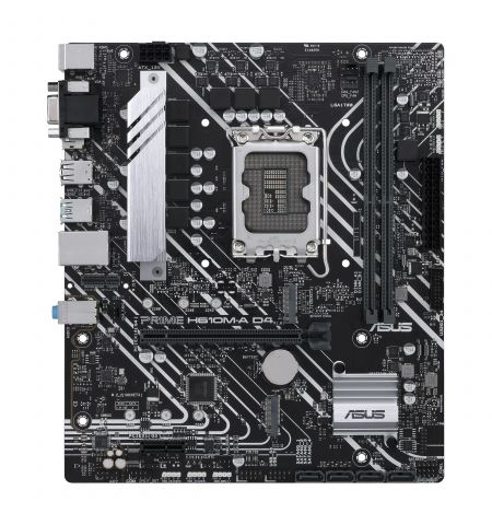 ASUS PRIME H610M-A D4, Socket 1700, Intel® H610 (13/12th Gen CPU), Dual 2xDDR4-3200, VGA, HDMI, DP,  CPU Intel graphics, 1xPCIe X16 4.0, 4xSATA3, 2xM.2, 1xV-M.2(Key E), 1xPCIe X1, ALC897 7.1, 1xGbE LAN, 2xUSB3.2 Gen2, 2xUSB3.2, 5X Pro III, Aura Sync RGB,